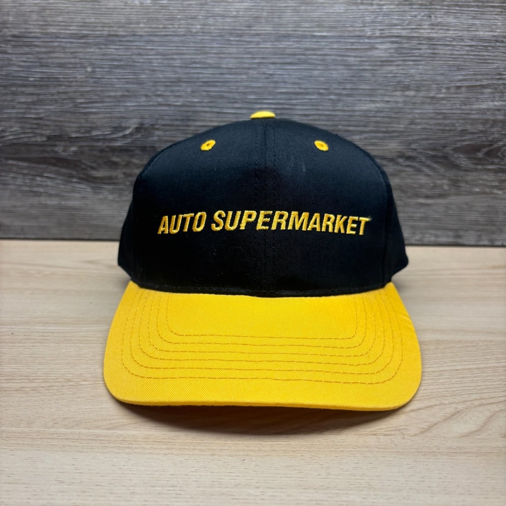 Vintage Auto Supermarket Hat Snap Back Black Yellow Automotive Car Dealer Inko